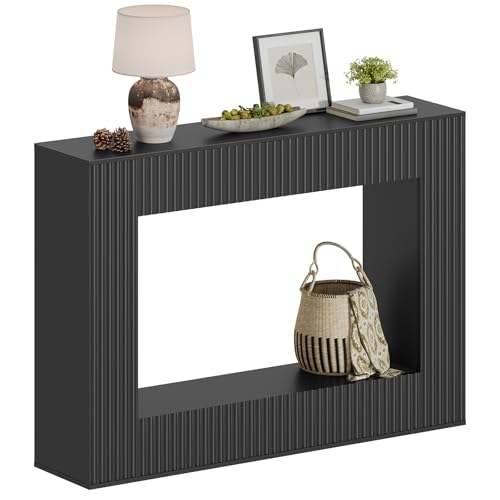 MAHANCRIS Modern Console Table, 47.2'' Black Entryway Table with Storage, Fluted Couch Table Behind Sofa, for Entrance, Foyer, Living Room, Bedroom, Dining Room, Black CTBK2501 MAHANCRIS