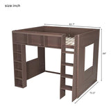 Merax Queen Size Loft Bed with Storage - Wooden High Sleeper Bed with 3 Cabinets & 5 Shelves, Heavy Duty Study Desk Space, Space Saving Bed for Kids Teens, Small Bedroom, Dorm Room, Brown Merax