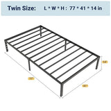 Allewie Twin Bed Frame, 14 inch Metal Platform Beds with Storage Space, No Box Spring Needed and Easy Assembly, Black Allewie