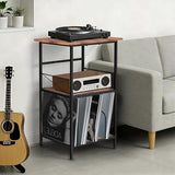 FiloxeniaOasis Record Player Stand with 4 Adjustable Dividers, Vinyl Record Storage Holds 200 LPs, 3 Layer End Table, Multi-Functional Record Player Table for Home, Rustic Brown FiloxeniaOasis