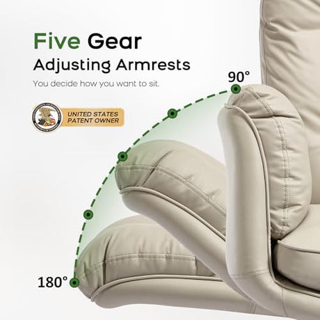 amseatec Criss Cross Chair with Armrests & Wheels for Cross-Legged Sitting, Comfortable Adjustable Swivel Office Desk Chair –PU Leather Vanity Chair for Home, Makeup and Bedroom (Cream) amseatec