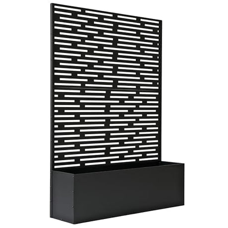 Oakland Living 6 ft. X 4 ft. Black Freestanding Metal Privacy Screen Room Divider with Flower Box Oakland Living
