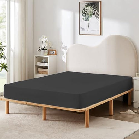 HBHLFZ Full Fitted Sheet Only, Soft Breathable Bottom Sheet - 54"x75" Deep Pockets Full Size Fitted Sheet - All Around Stretch Fit, Wrinkle Resistant, Colorfast - Easy Care, Black HBHLFZ