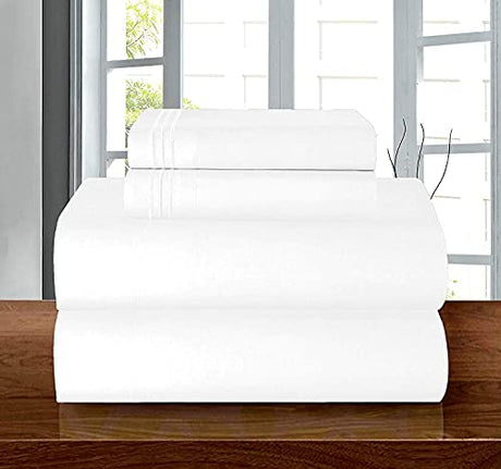 Elegant Comfort Luxury Soft 1500 Premier Egyptian 4-Piece Premium Hotel Quality Wrinkle Resistant Coziest Bedding Set, All Around Elastic Fitted Sheet, Deep Pocket up to 16inch, Full, White Elegant Comfort