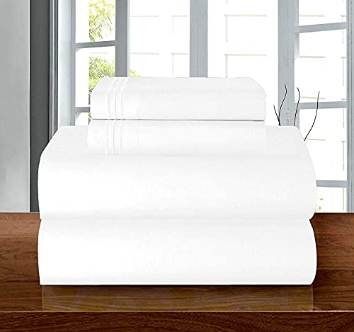 Elegant Comfort Luxury Soft 1500 Premier Egyptian 4-Piece Premium Hotel Quality Wrinkle Resistant Coziest Bedding Set, All Around Elastic Fitted Sheet, Deep Pocket up to 16inch, King, White Elegant Comfort
