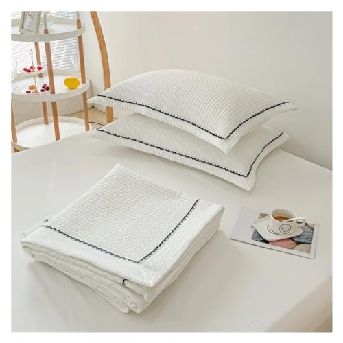 YUSIWOAL Korean Bubble Yarn Summer Blanket Compatible with Double Bed Breathable Thin Comforter Set Machine Washable Quilt 3 Pcs Set or Single Quilts,Summer Duvet Cover sets(Bianco,150x200cm) YUSIWOAL