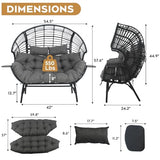 CHINNLUU Double Egg Chair Outdoor Indoor 2 Person Wicker Egg Lounge Chair with Foldable Cup Holder Cushion Rain Cover Patio Oversized Loveseat for Balcony Porch Backyard