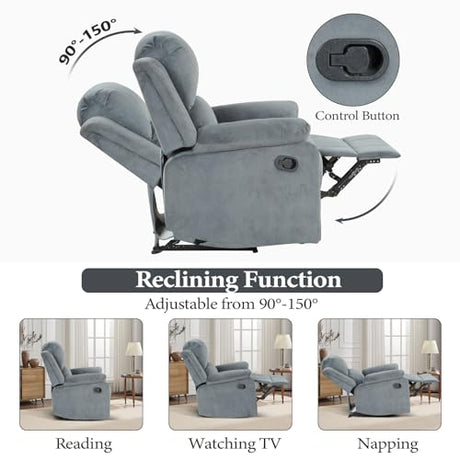 EBELLO Classic Manual Recliner Chair, Soft Microfiber Recliner Sofa with Overstuffed Arms and Back Single Reclining Couch for Living Room, Bedroom, Grey EBELLO