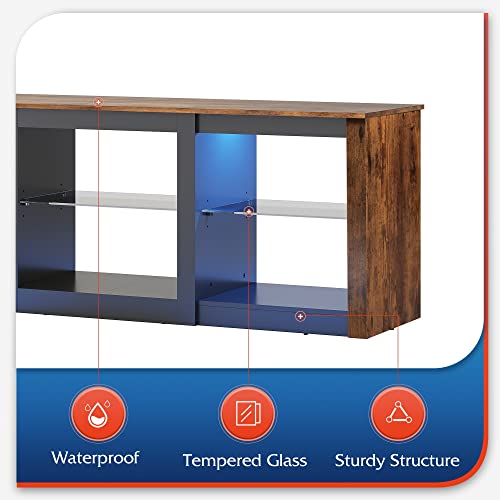 WLIVE TV Stand for 65 Inch TV, Entertainment Center with Adjustable Glass Shelves, LED TV Console, TV Stands for Living Room, Rustic Brown WLIVE
