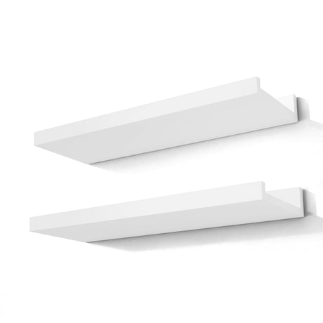 Solrot White Floating Shelves for Wall Decor, Wall Mounted Wood Storage Shelf for Bedroom, Living Room, Bathroom, Kitchen, Nursery, Display Picture Ledge Shelf with Lip Set of 2-14 Inches, White Solrot