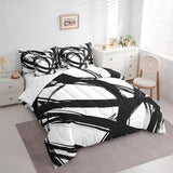 7Pcs Black and White Abstarct Bed in A Bag Full for Adult Women Men, Geometric Striped Comforter Set for Minimalists,Graffiti Aesthetic Lines Bedding Set,Contemporary Boho Modern Bed Sheets Erosebridal