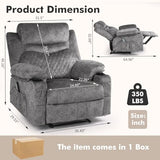linting Overstuffed Massage Recliner Chair with Heat, Wide Seat Reclining Chair for Home Theater, Heated Massaging Manual Recliner Chairs with Cup Holders, Grey