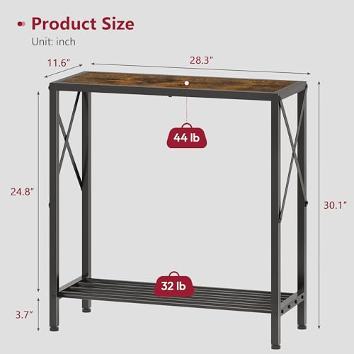 Tajsoon Console Table 28.3''L, 2 Tier Narrow Entryway Table with Open Shelves, Small Sofa Table for Living Room, Entrace, Hallway, Foyer, Corridor, Office, Rustic Brown Tajsoon