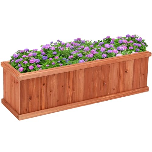 LDAILY Raised Garden Bed, Outdoor Rectangle Flower Beds with Durable Bottom Panels & 2 Drainage Holes, Wood Planter Box for Flowers/Vegetables/Fruits in Backyard Patio (40" L x 12’’ W x 12’’  - WoodArtSupply