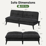 Vongrasig Futon Sofa Bed Velvet Futon Couch with Adjustable Backrest, Small Convertible Folding Sleeper Sofa Bed, Modern Loveseat for Living Room, Bedroom and Small Space, Black Vongrasig