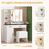 Esmlada Farmhouse Makeup Vanity Desk with Mirror and Lights, Vanity Desk Table Set with Storage Bench, Power Outlet, for Bedroom, Black Esmlada