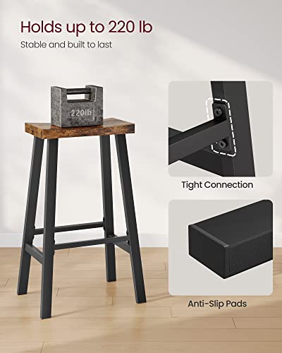 VASAGLE Bar Stools Set of 2, Counter Height Stools, Bar Chairs with Footrest, 29.1 Inches Tall Kitchen Breakfast Stools, Industrial, Living Room Party Room, Rustic Brown ULBC094B01 VASAGLE