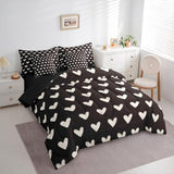 Erosebridal Black White 7 Pcs Comforter Set King Bed in a Bag,Cute Heart Pattern Bedding Set for Kids Boys Girls Valentine Day Quilt Cartoon Love Geometric Duvet Insert Love Heart Flat Fitted Sheet Erosebridal