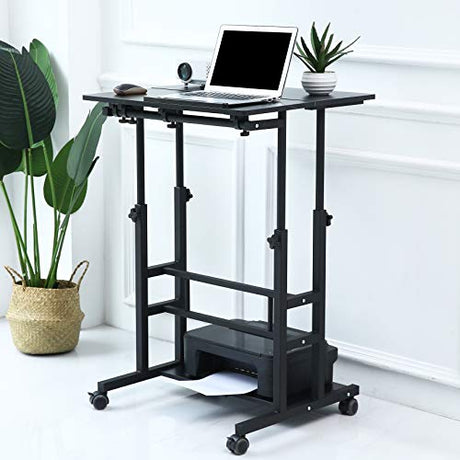 UNICOO Portable Standing Desk on Wheels, Height Adjustable Mobile Workstation, Versatile for Home Office, Rolling Sit to Stand Design, Ergonomic - (U101-B) UNICOO