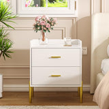Vabches Nightstand with Built-in Charging Station, White Mid Century Modern Nightstand for Bedroom, Stylish End Tables for Lamps, Books Vabches