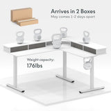 FLEXISPOT 63" L Shaped Standing Desk with Shelf Electric Corner Table, Drawers, Adjustable Computer Workstation for Home, Office,63x55in, White Top + White Frame FLEXISPOT