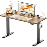 WALKINGDESK 48x24 Inches Height Adjustable Electric Standing Desk with 2 Hooks for Home Office, Ergonomic Sit Stand up Desk with Splice Board, Rustic Brown WALKINGDESK