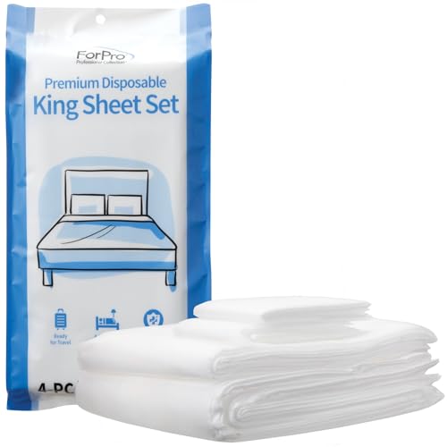 ForPro Premium Disposable Sheet Set, 4-PC King Size Bedding for Travel, Includes Bed Sheet, Duvet Cover and Two Pillowcases, White ForPro Professional Collection