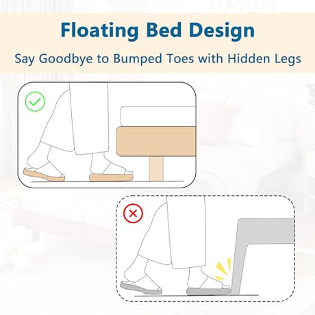 Dolonm Twin Size Floating Bed Frame, Modern Low Profile Platform Bed Frame, Floating Design Bed Slats Support, Noise Free, No Box Spring Needed, Easy Assembly, Walnut Dolonm