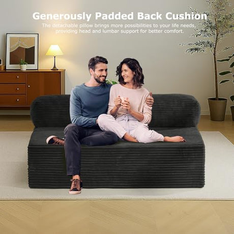 NLDD Folding Futon Sofa Bed Full Size, 6 inch Convertible Floor Couch Bed with Removable Corduroy Cover, Pull Out Couch for Small Spaces High-Density Foam,Black NLDD