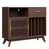 IRONCK Large Record Player Stand, 500+ Vinyl Record Storage Cabinet with Drawer, Record Player Table with Sliding Door & Flip-Top, Mid-Century Modern Turntable Stand for Living Room, Red Walnut IRONCK