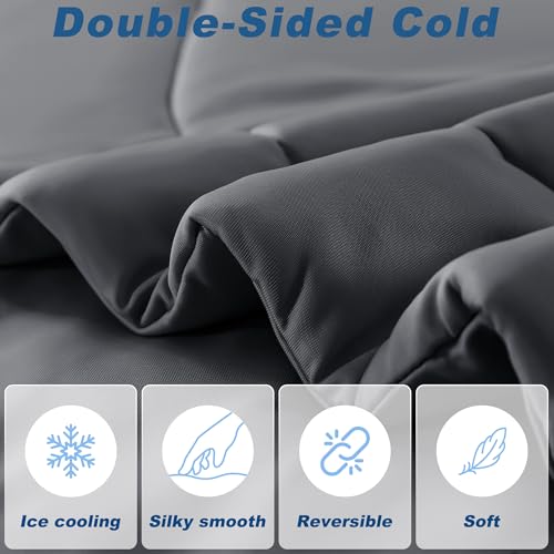 bedsmile Cooling Comforter Queen Size, Double-Sided Cold Tech Fabric Quilted Bed Comforters Cooling Blanket for Hot Sleepers, Breathable Lightweight Summer Bedding, All-Season Ice Blanket, Dark Gray bedsmile