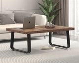HSH Wooden Coffee Table, Industrial Rectangle Center Table, Modern Minimalist Coffee Table for Living Room, Farmhouse Wood and Metal Cocktail Tea Table for Bedroom Home Office, Rustic Brown, 47 in HSH