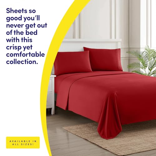 Supreme Collection Twin Red Twin Sheet Set - 3 Piece Bed Sheets and Pillowcase Set - Extra Soft, Deep Pocket Sheets, Elastic Corner Straps Sweet Home Collection