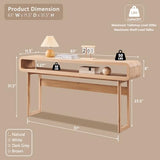 IFGET 63-Inch Long Console Table, 31.5" Tall Modern Entryway Table with Open Storage Shelf, Curved Profile Design, Narrow Wood Sofa Table Behind Couch Table for Living Room, Hallway,Foyer, Natural Oak IFGET