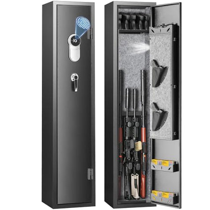 VEVOR 5 Rifles Gun Safe, Rifle Safe with Fingerprint Lock, Quick Access Gun Storage Cabinet for Shotguns with Removable Shelf & Pistol Rack