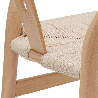 Poly and Bark Weave Modern Wooden Mid-Century Dining Chair, Hemp Seat, Natural (Set of 2) - WoodArtSupply