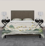 OLLIAR Home Magnolia Duvet Cover Chinese Landscape Ink Painting Green White Bedding Mountain Botanical Flowers Comforter Cover with 2 Pillowcases Super King Size OLLIAR Home