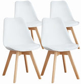 OLIXIS Set of 4 Dining Kitchen Mid-Century Modern Chairs with Wood Legs and PU Leather Cushion for Living Room Bedroom Outdoor Lounge, White OLIXIS