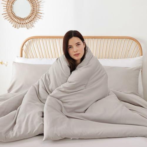 ROSGONIA Queen Comforter Set Linen Grey, 3pcs Queen Size Comforter(1 Boho Gray Comforter & 2 Pillowcases) All Season Lightweight Bedding Blanket Quilt ROSGONIA