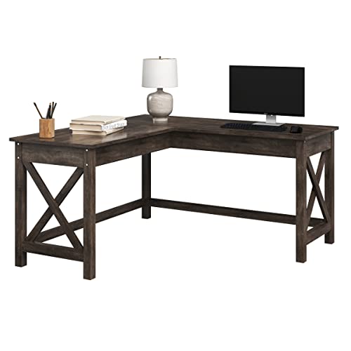 Lavish Home L-Shaped Computer Desk with X-Pattern Legs for Home Office, or Craft Table, 59", Dark Gray - WoodArtSupply