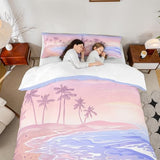 Homewish Pink Beach Duvet Cover Set Twin Size,Kids Girls Romantic Hawaii Ocean Style Bedding Set Teens Lover Room Decor,Palm Tree Comforter Cover Girly Summer Quilt Cover,1 Pillowcase,(No Comforter) Homewish