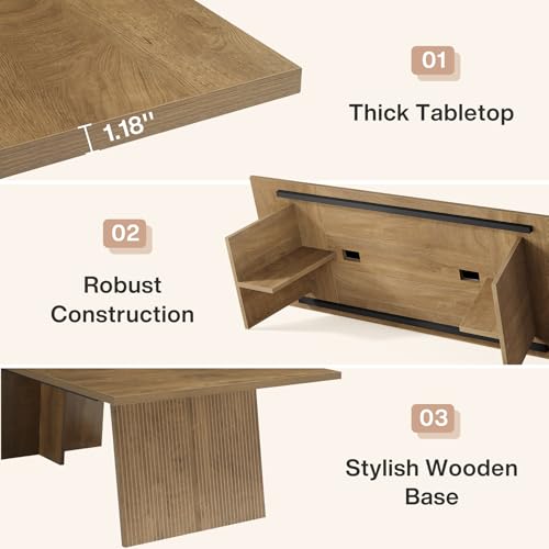 Tribesigns 8ft Conference Table, Conference Room Table for 10 People, Large Meeting Desk with Cable Grommet, Modern Boardroom Table for Office Conference (1, Brown) Tribesigns