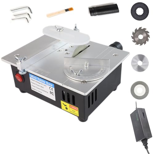 Mini Table Saw, RTOVZON 96W Mini Desktop Electric Saw Cutter 7.1"x5.5", Cut Thickness Adjustable Precision Craft Table Saw with Speed & Angle Adjust 4* Blades, Available for Wood/PCB/Acrylic/ - WoodArtSupply