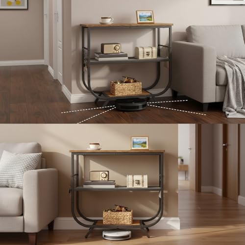 HOOBRO 3 Tier Small Console Table, 31.5" Entryway Table with Storage Shelf, Narrow Sofa Table, Behind Couch Table, Hallway Table with S-Hooks, for Living Room, Rustic Brown and Black BF63XG01 HOOBRO