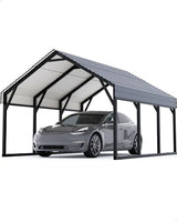 GarveeLife 10x15 ft Metal Carport, Reinforced Frame and Steel Roof for All-Weather Use, Permanent Shelter for Bass Boats, Sedans, and Tractors GarveeLife