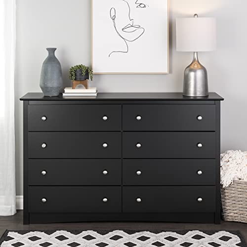 Prepac Sonoma 8 Drawer Double Dresser for Bedroom, 15.75" D x 59" W x 36.25" H, Black - WoodArtSupply