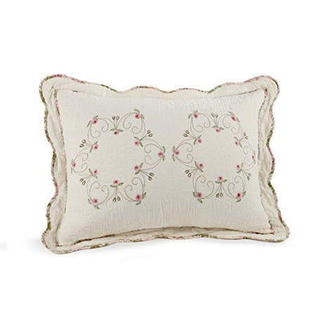 Modern Heirloom Felisa Floral Embroidered Quilted Single Pillow Sham, Lightweight All Seasons Bedding, King Sham, Pink/Ivory MODERN HEIRLOOM