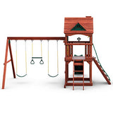Gorilla Playsets 01-0021 Nantucket II Wood Swing Set with Wood Roof, Two Swings, Slide, Sandbox Area, Rock Wall, Redwood Color Gorilla Playsets