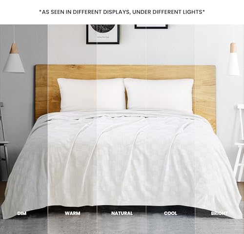 Utopia Bedding White 100% Cotton Blanket [Twin Size - 90x72 Inch] 350GSM Lightweight, Soft and Breathable Thermal Dorm Bed Blanket for All Seasons Utopia Bedding