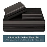 P Pothuiny 6 Pieces Full Satin Sheets Luxury Silky Black Satin Bedding Sheet Set, 1 Deep Pocket Fitted Sheet + 1 Flat Sheet + 4 Pillow Cases P Pothuiny